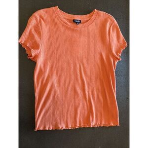 Splendid Ribbed Knit Top Persimmon Tile With Lettuce Details Hemline Size M NWT